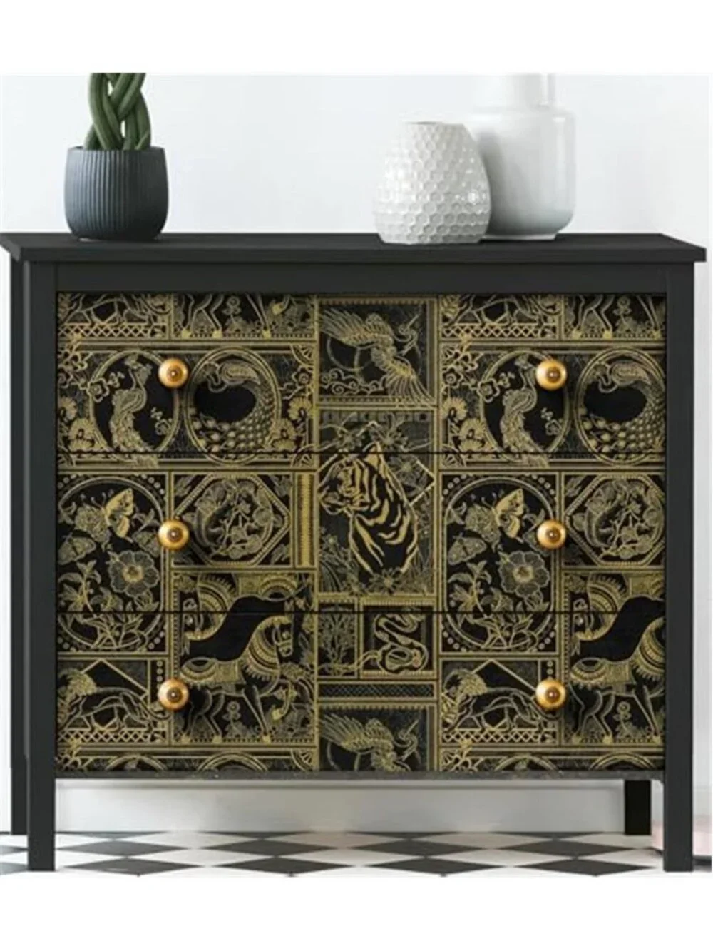 Black Gold Peel Stick Wallpaper Vintage Animal Tiger Peacock Self Adhesive Vinyl